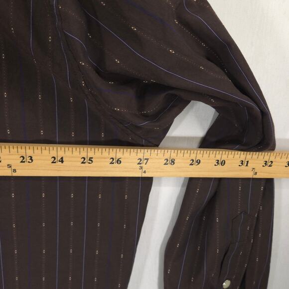 Panhandle Shirt Mens 18-35 Big Brown Striped Western Long Sleeve Pearl Snap - Picture 11 of 14